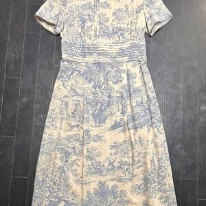 Vintage Sarah Elizabeth Blue and Cream Midi Dress
